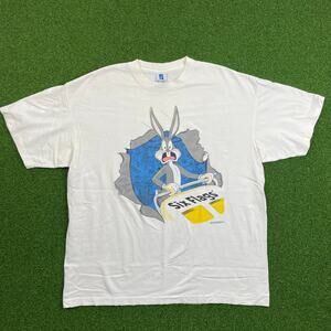 Vintage 1995 Six Flags Bugs Bunny Looney Tunes White T-Shirt Sz XXL